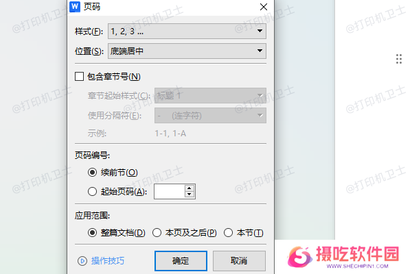 确认文档中是否正确设置了页码